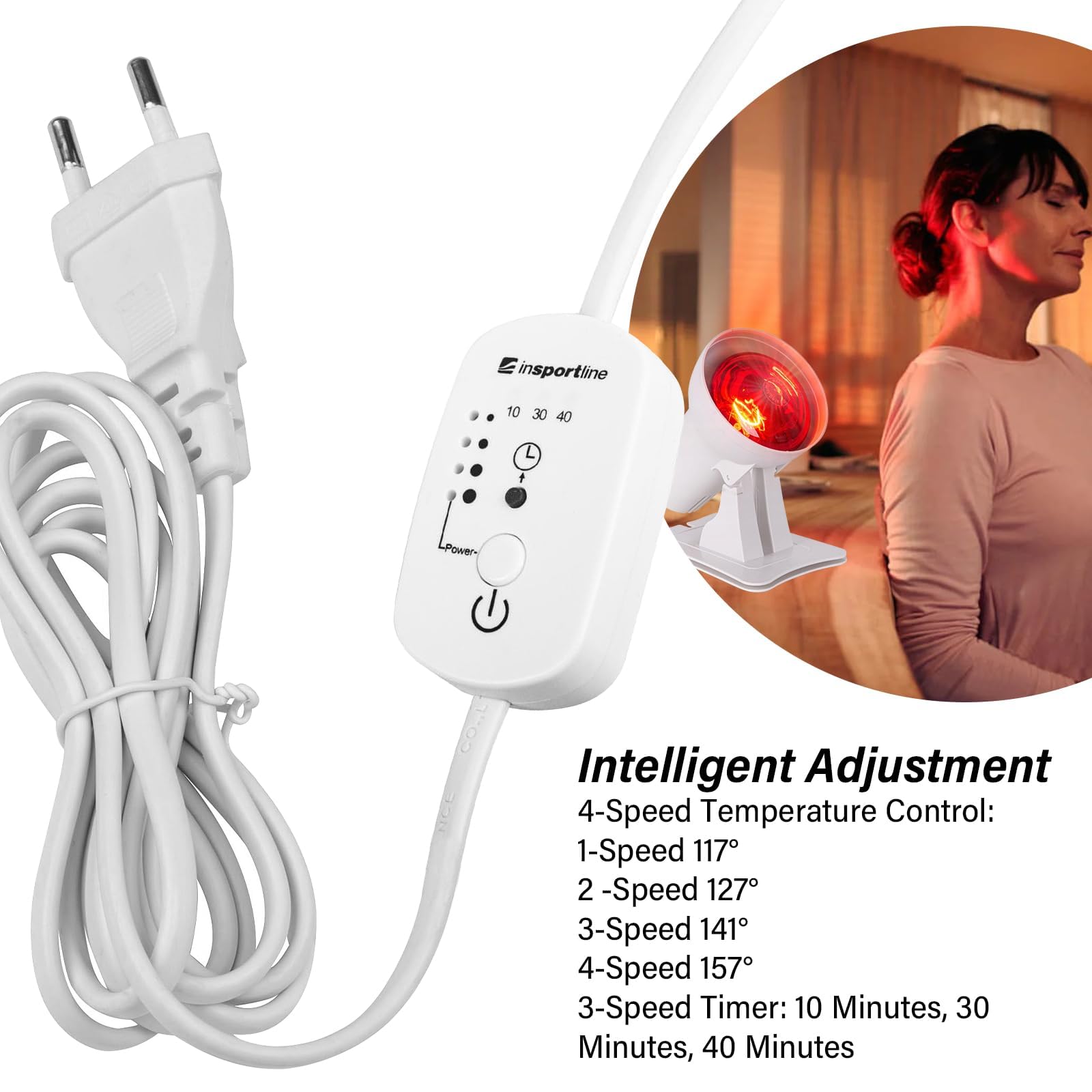 GOMETY Lampe infrarouge 150 W - Lumière infrarouge - 150 W - Avec minuterie et température réglable - Angle réglable - Pour fatigue musculaire relaxante - Utilisation à la maison