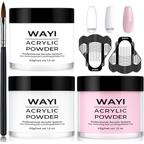 Acrylic Powder Set - 3 Colors 43g White Clear Pink Acrylic Nail Powder Professional Polymer Colored Acrylic Nail Powder for Acrylic Nail Extension Carving (White,Clear,Pink)