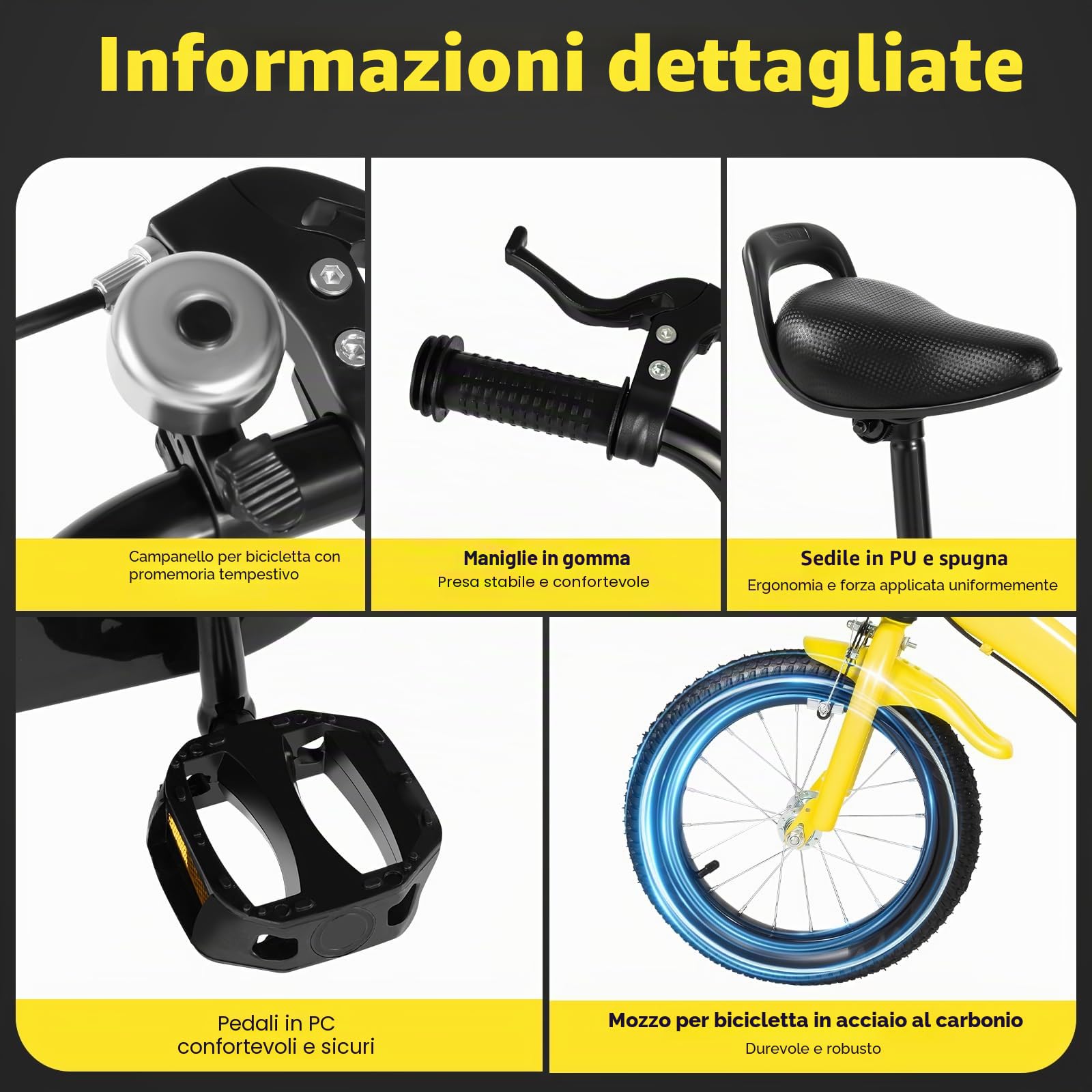 Bicicletta per bambini da 14 pollici, bicicletta per ragazzi con ruote di sostegno, bicicletta educativa con sedile regolabile, bicicletta per principianti con telaio robusto, mozzo a ruota