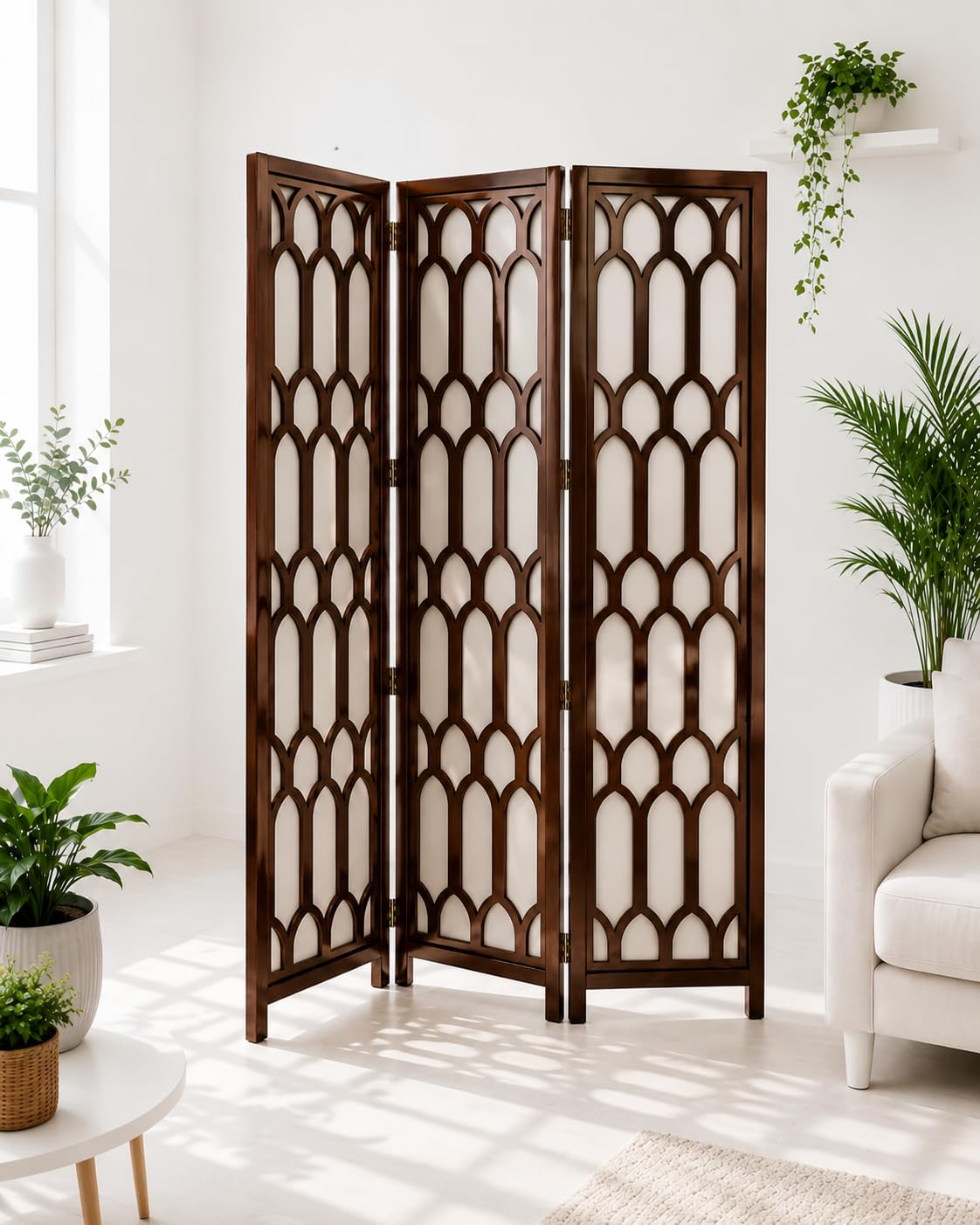 Wooden Divider Partition Versatile Natural Elegance: The Wooden Room Divide Privacy Screen Room Privacy Room Divider (6 Feet 3 Panel New Jali Glossy Brown with Fiber)-image-41