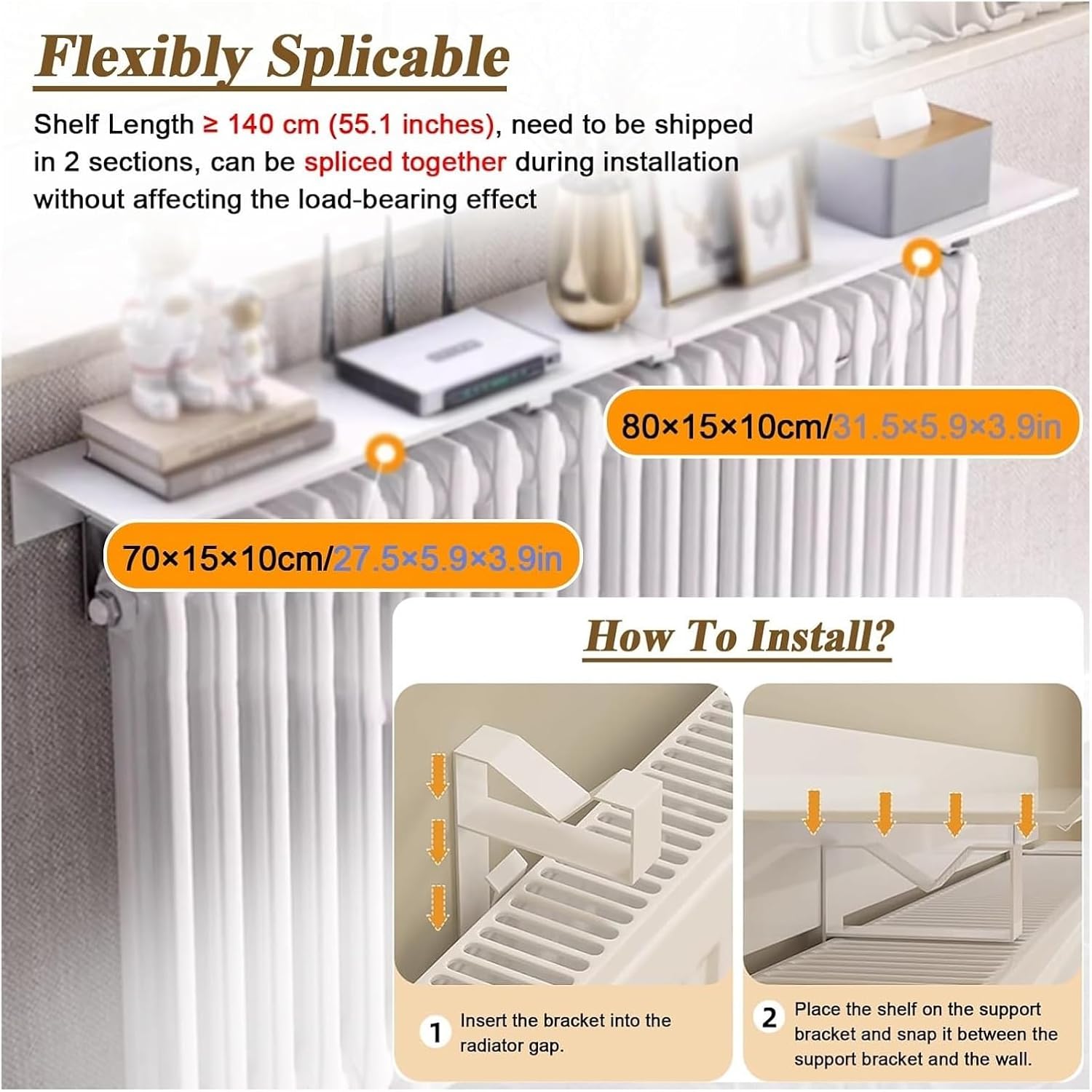 Radiator cover for old radiator，Radiator cabinet， Floating Radiator Shelf Modern Cover with Top Storage for Bathroom/Laundry Room/Kitchen(160x15x10 cm)