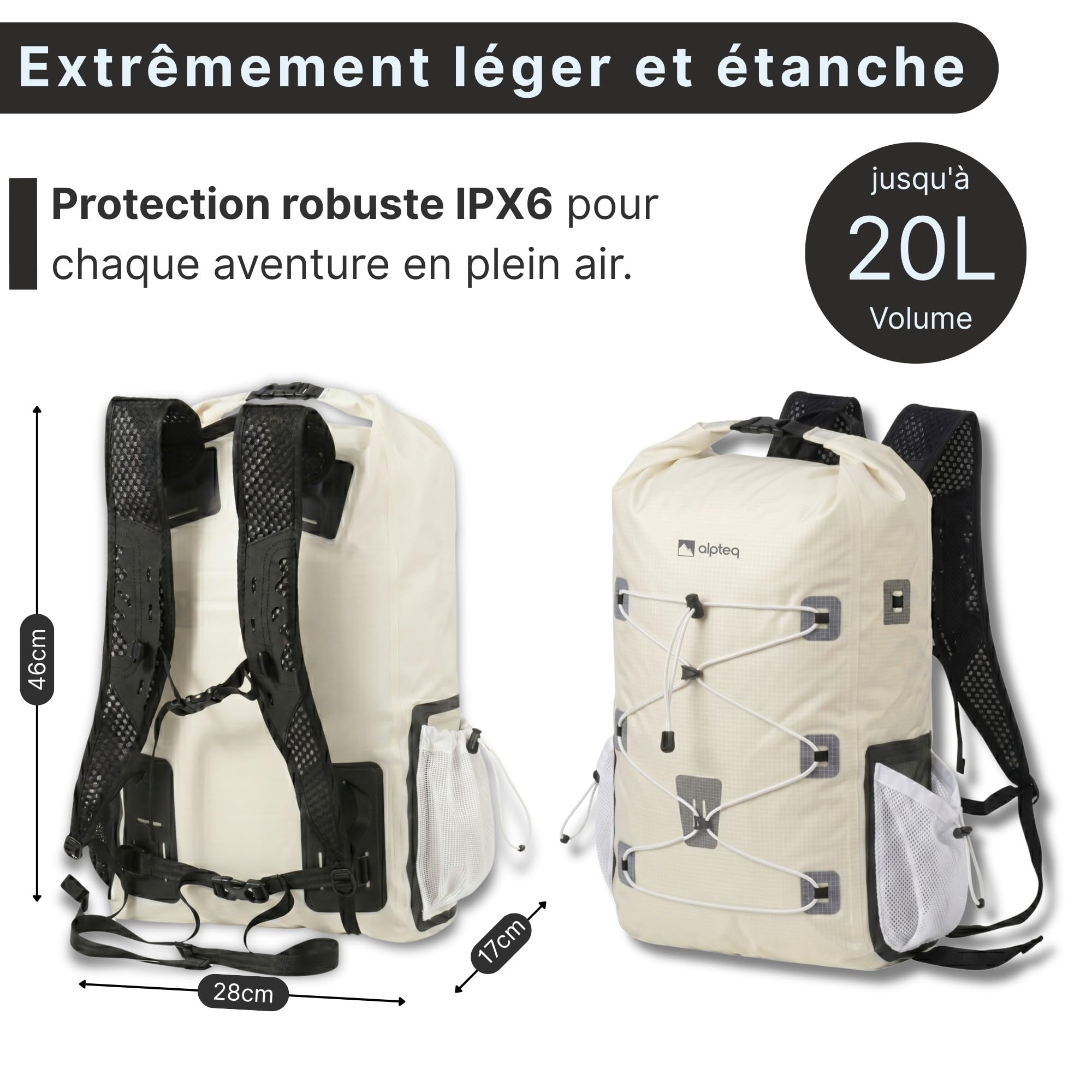 AlpPack Air 20L Sac à Dos Étanche (Drybag) – Ultra-léger, imperméable en TPU, fermeture Rolltop pour voyages, randonnée, kayak, SUP & Outdoor