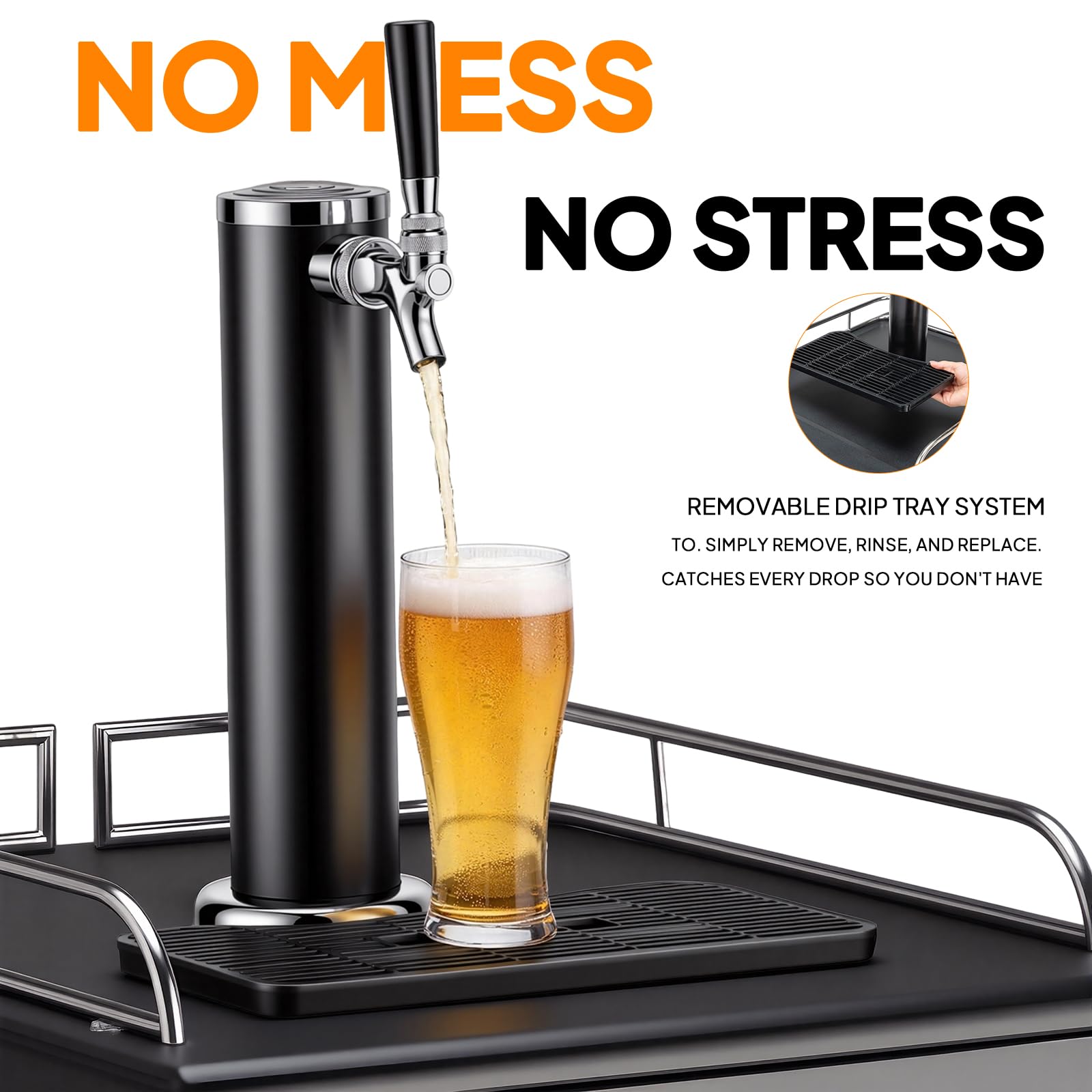 ROVSUN BF-152 Full Size 5.4 Cu.Ft, Beer Kegerator with CO2 Tank Included, Draft Beer Dispenser for Home Bar, 152L Beverage Refrigerator Direct Cool, Metal Cabinet, Single Tap, Black