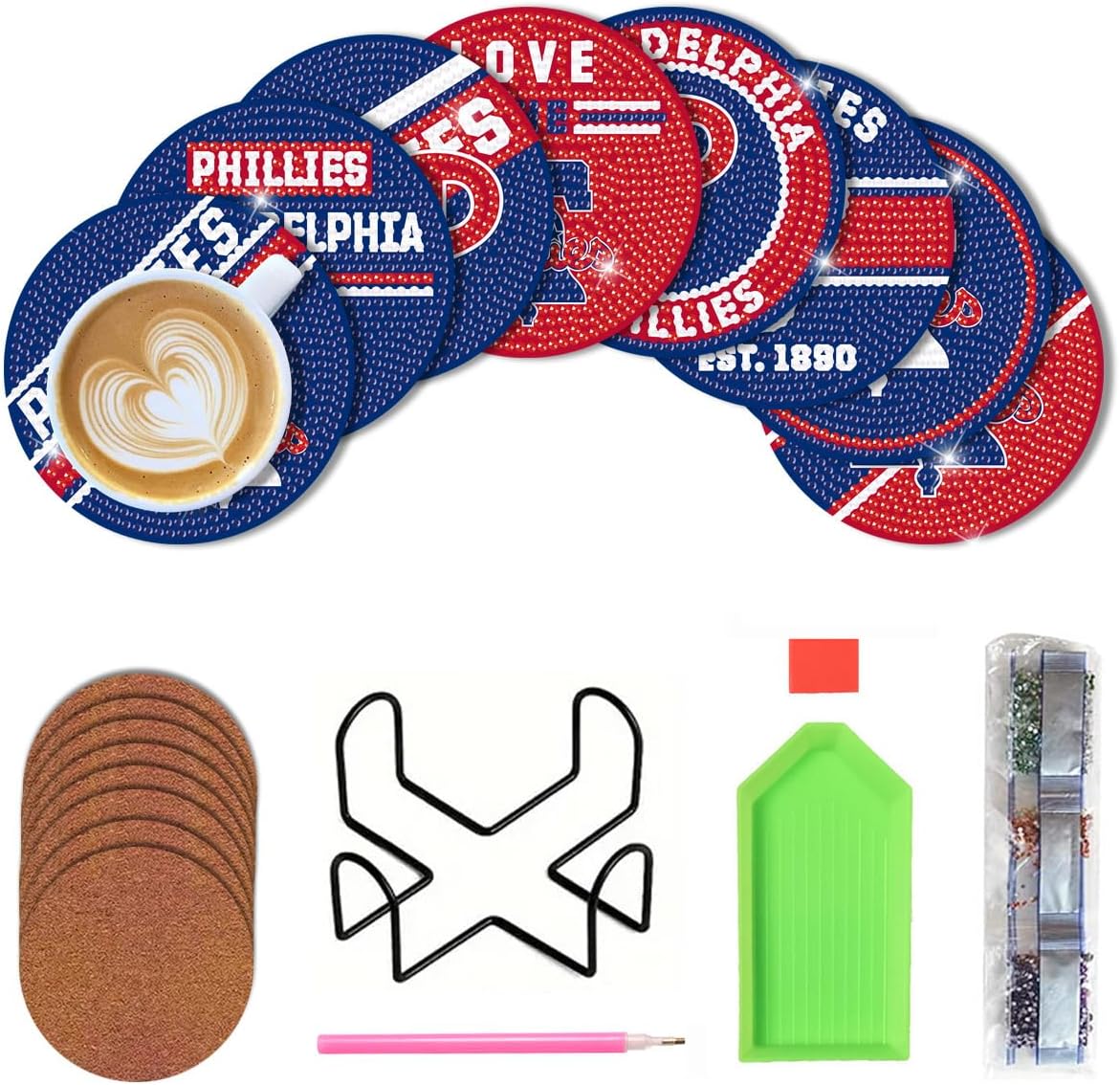 野球ダイヤモンドアートコースターキット ホルダー付き ダイヤモンドペインティングコースターキット DIYクラフト 大人用 ダイヤモン