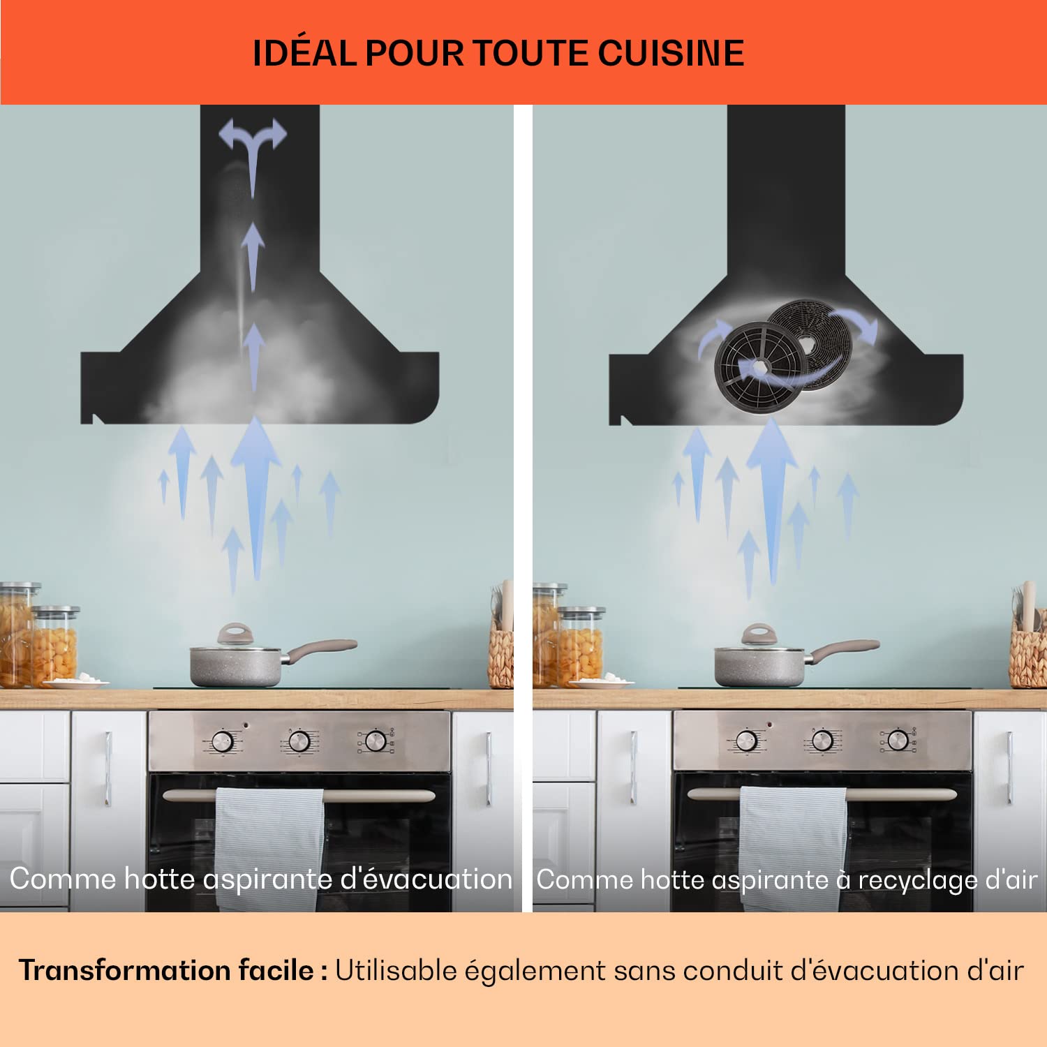 Klarstein Hotte Aspirante 90 cm, Hotte Aspirante Inclinée Silencieuse, de Cuisine 90cm avec Lampes LED RGB, Débit d'Air Puissant 584 m³/h, Efficacité Energétique Classe A, avec Évacuation