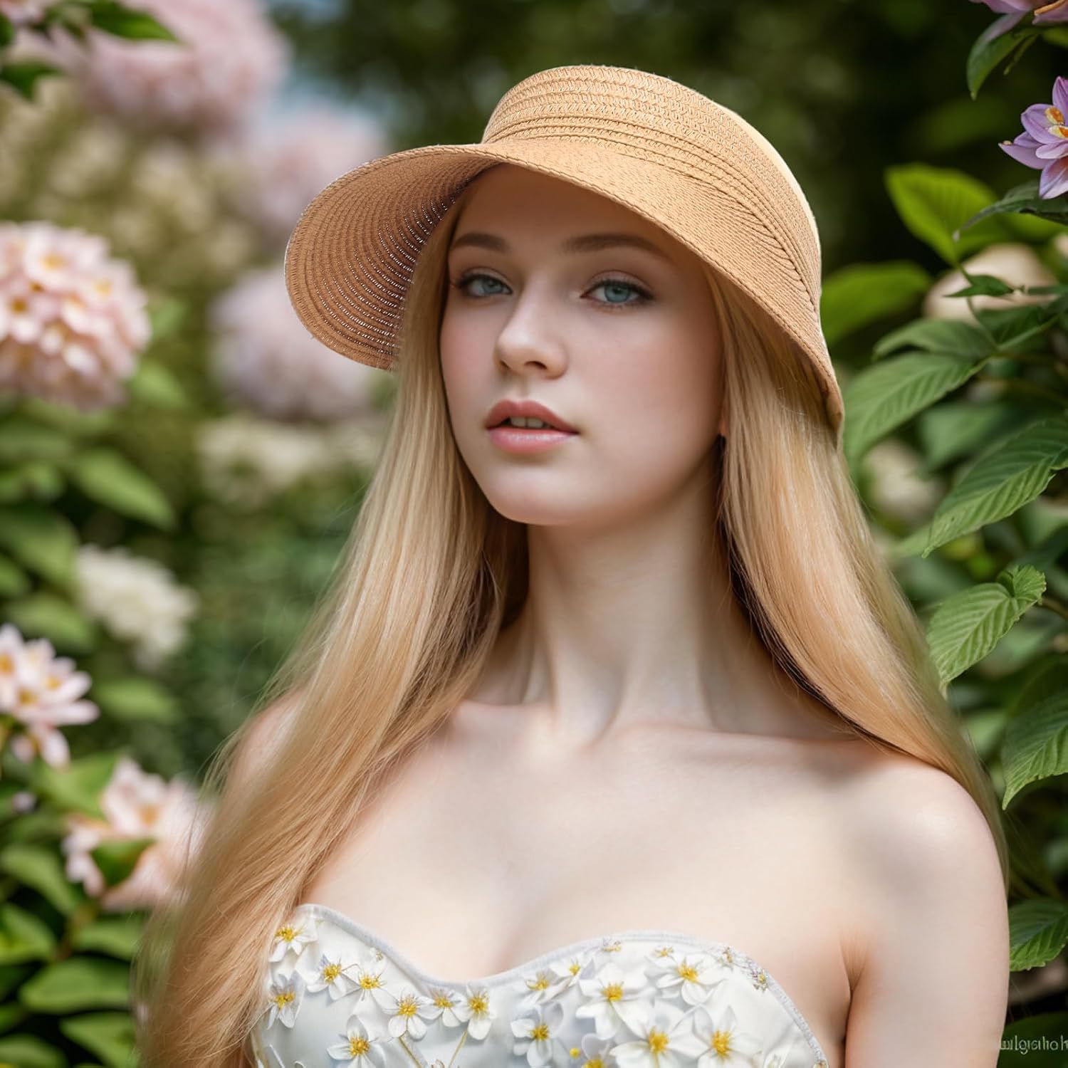 Fumwase Sun Visors for Women Foldable Straw Visor Beach Hat Uv Protection Wide Brim Adjustable Cooling Summer Cap for Travel - Image 6