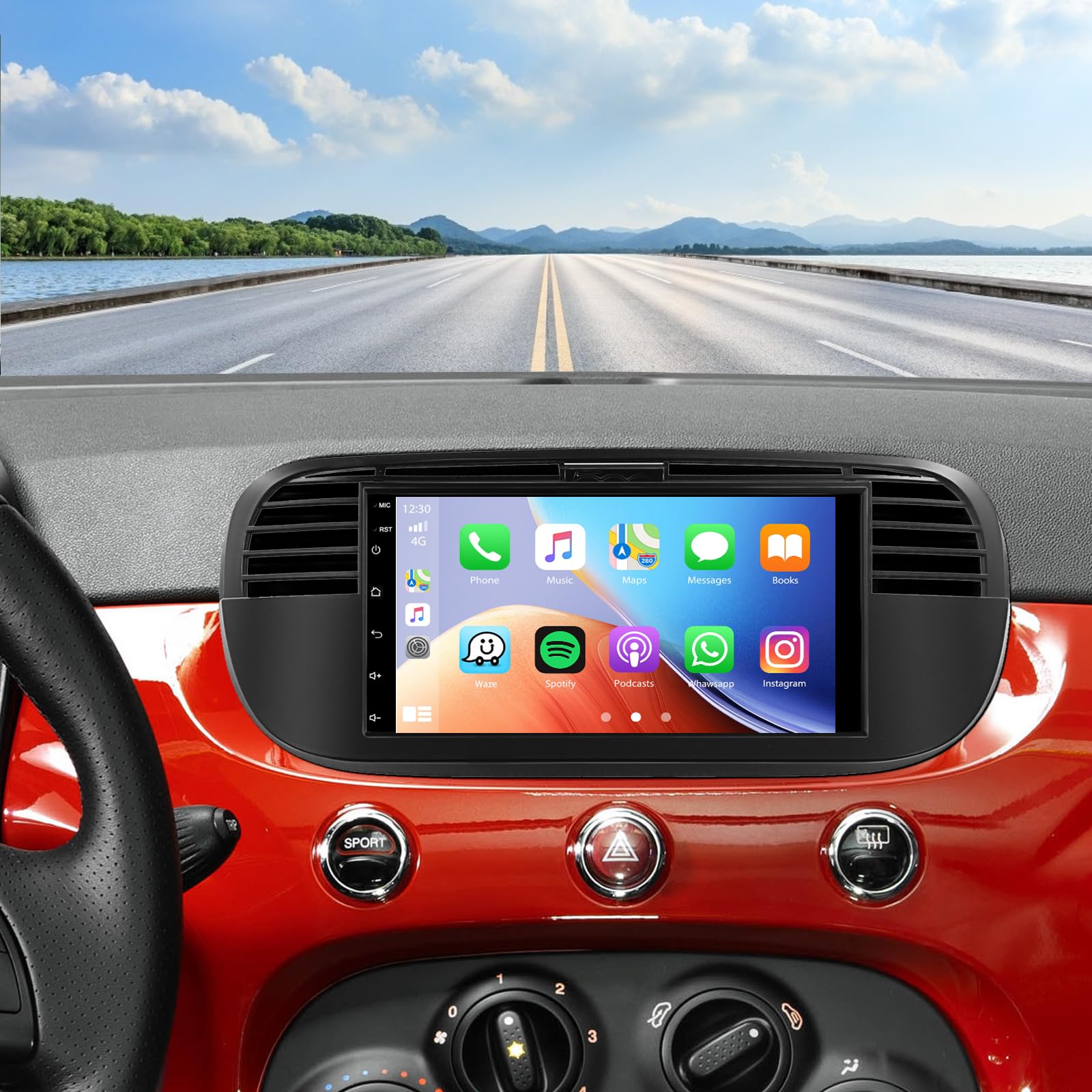Hikity 4+64G 7" Autoradio Android pour Fiat 500 2007-2015 CarPlay