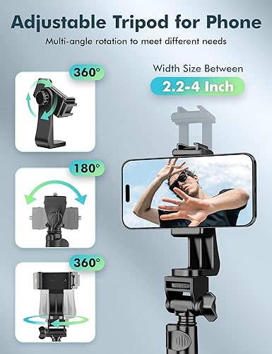 Miniatura 5 de Trípode para teléfono, trípode de 70 pulgadas para iPhone celular, soporte de trípode para selfie stick con soporte remoto para teléfono, trípode de