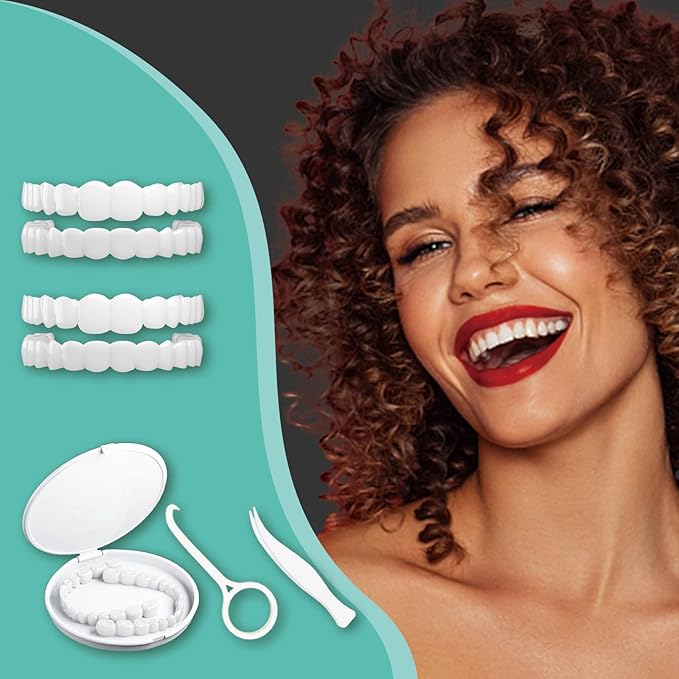 2 Pairs Snap on Dentures for Women with Missing Teeth , Veneers Snap in Teeth for