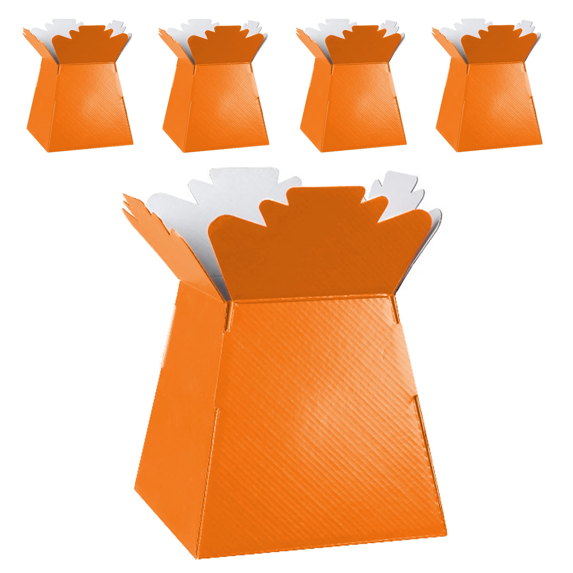 Flower Bouquet Boxes Florist Packaging Gift Craft Box Vase – Holder for Flowers, Bouquets, Plants, Sweets – Decoration for Wedding, Birthday, Anniversary, Floral Arrangement – Pack of 5 – Orange