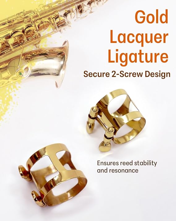 Libretto Alto Saxophone Mouthpiece Kit, Giftable Standard Mouthpiece Set: ABS Mouthpiece, Plastic Cap, Gold Lacquered Ligature. Finely Designed for Beginner and Student
