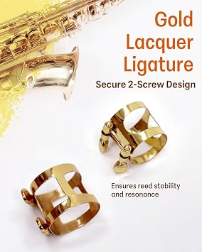 Libretto Alto Saxophone Mouthpiece Kit, Giftable Standard Mouthpiece Set: ABS Mouthpiece, Plastic Cap, Gold Lacquered Ligature. Finely Designed for Beginner and Student