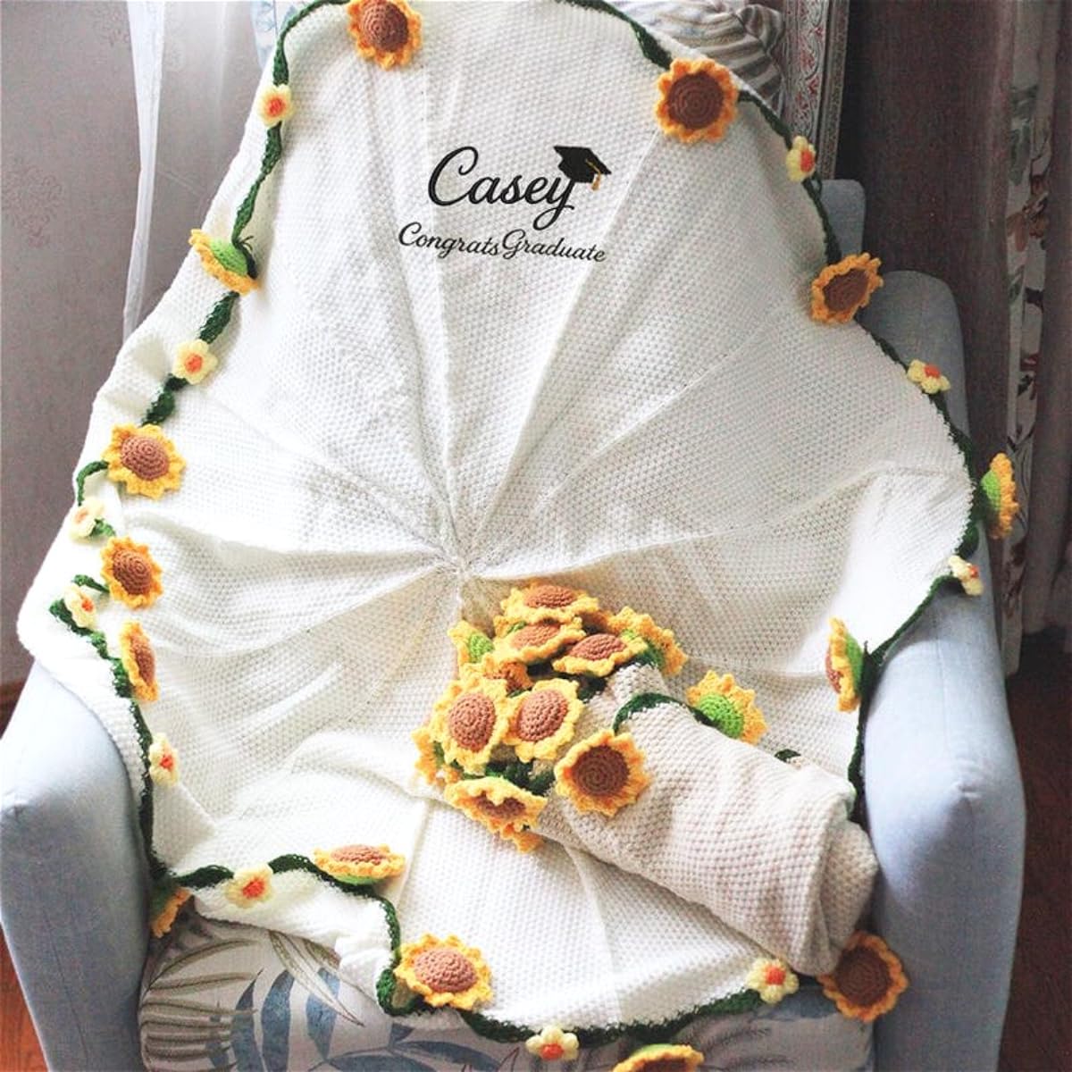 Couverture de bouquet de fleurs au crochet cadeau rose brodée