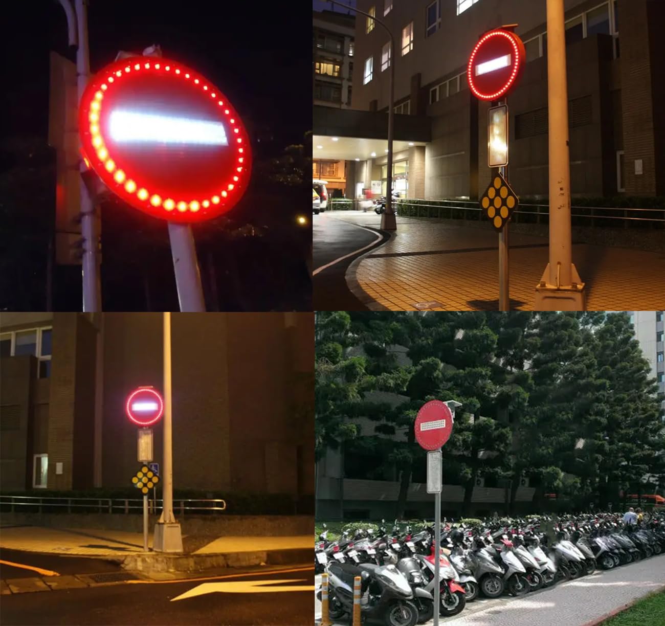 60cm Panneau Propriété Privée Défense D'Entrer, Signalisation de Sécurité Nocturne en Métal, Forte Réflexion Feux de Circulation Clignotants à LED