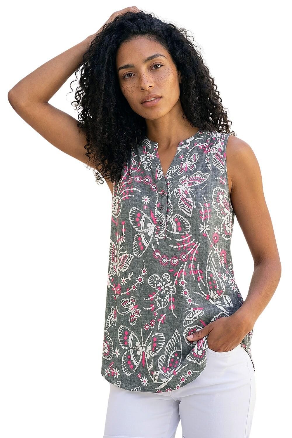 Roman Women's Textured Print Vest Top in Grey | Size: 10