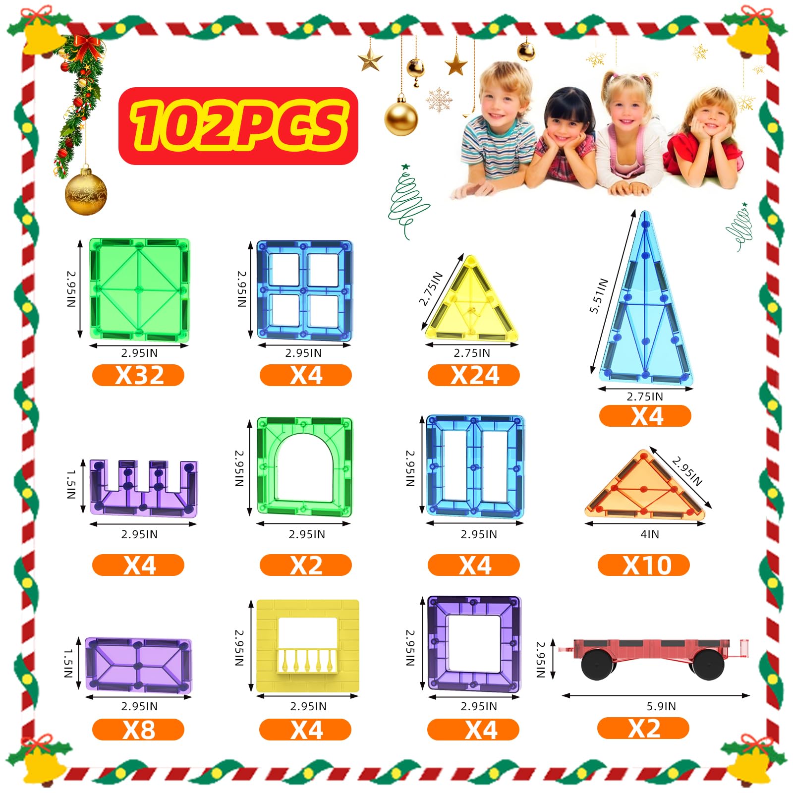 102PCS Bloques Construccion Magneticas Niños con 2 Coches Juguetes Regalo Niños Niñas 3 4 5 6 7 8+ Años Magnetic Tiles Blocks Creativo Educativos Juegos para Cumpleaños Navidad Nuevo Reyes Magos