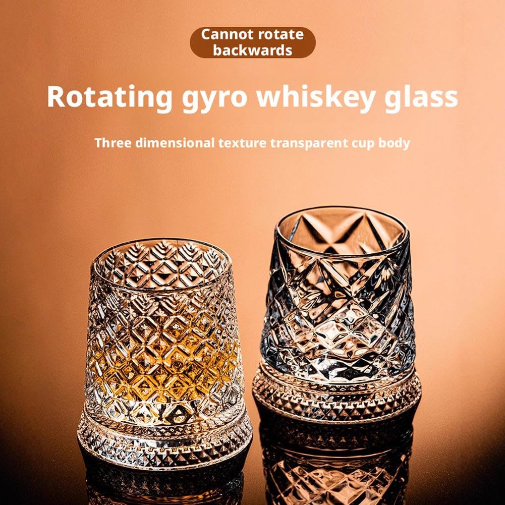 360-stopniowy obrotowy kieliszek do whisky, 2 sztuki obrotowego kryształowego kieliszka do wina z funkcją redukcji stresu, na urodziny, święta, Dzień Ojca, specjalne wydarzenia degustacyjne