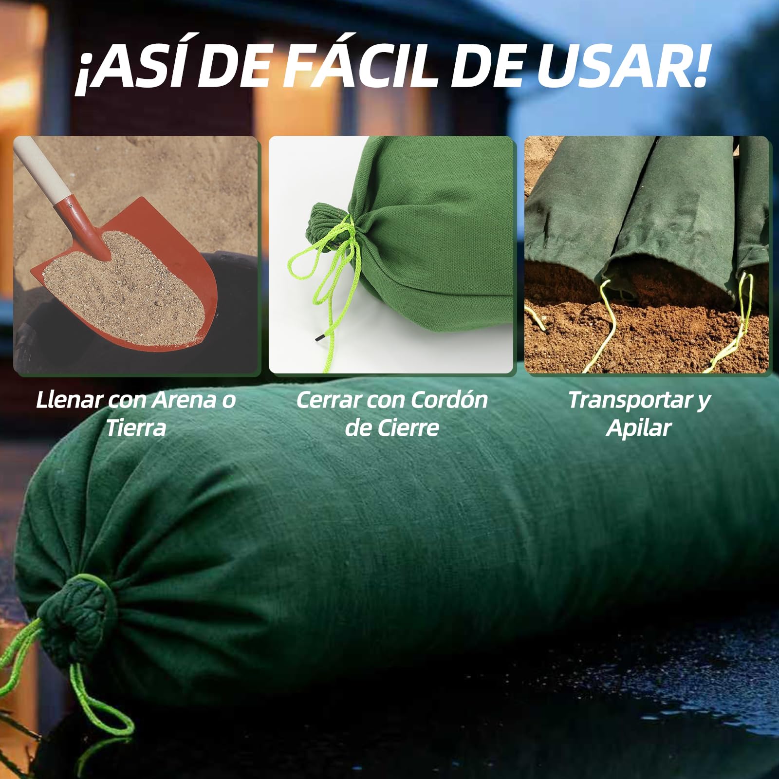 20 sacos de arena para protección contra inundaciones 25 x 100 cm, sin relleno | Saco de arena, con cordón, asa. Ideal para inundaciones, inundaciones y protección de edificios.