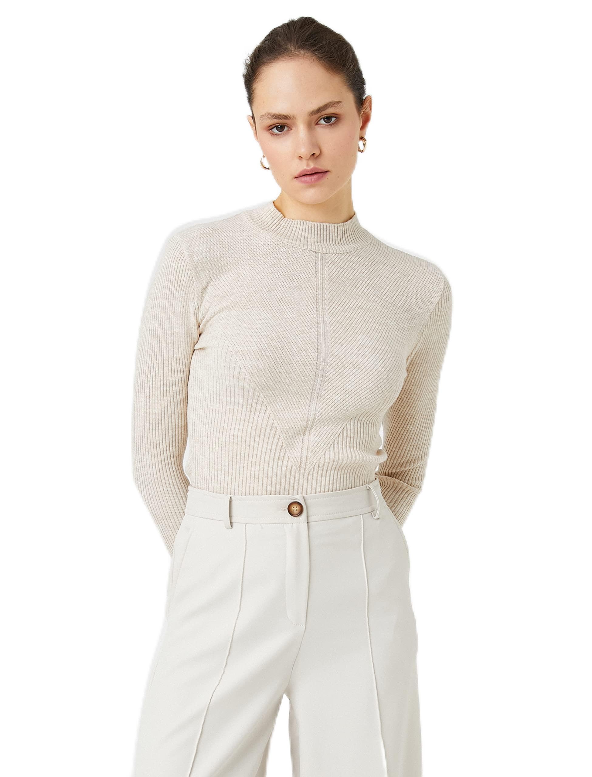 Koton Women's Half Turtleneck Sweater Pullover Sweater, Beige (050),