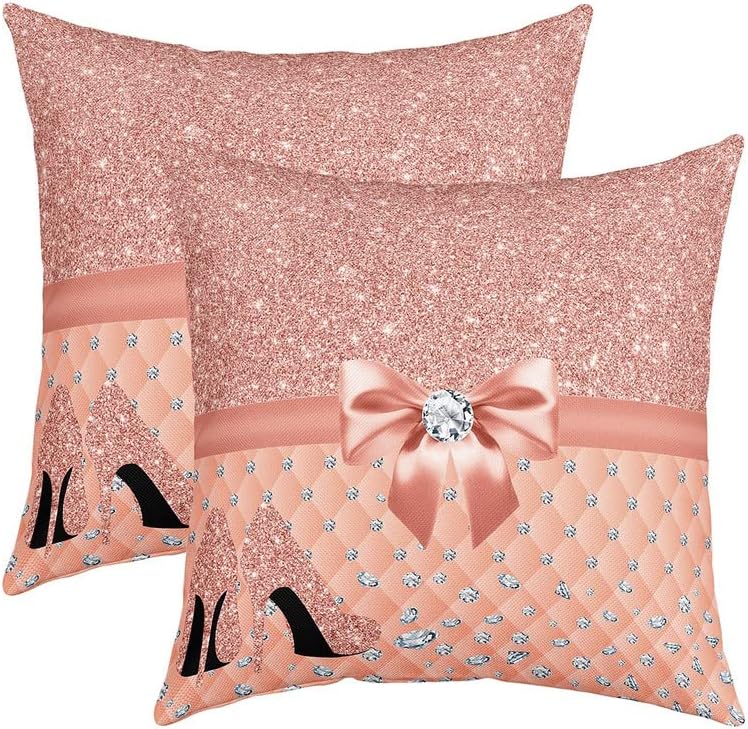 Juego de 2 fundas de almohada reversibles con purpurina (sin purpurina sin lentejuelas), fundas de almohada cuadradas de color champán pastel para