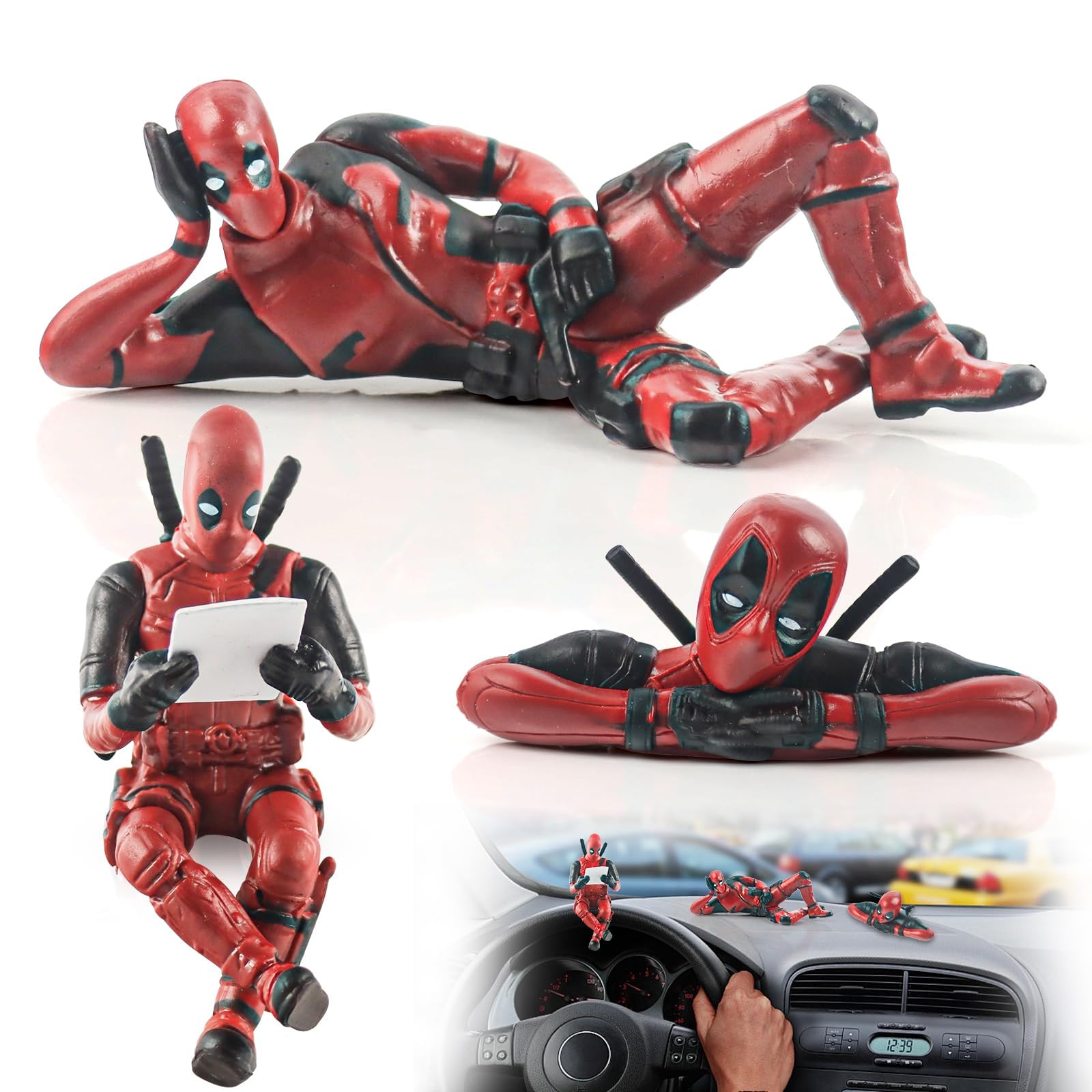 3 Piezas Divertidas de Anime Deadpool Anime, Accesorios de Decoración Interior de Automóvil, Decoración de Espejo Retrovisor de Anime, Decoración de Espejo Retrovisor para el Hogar, Regalo