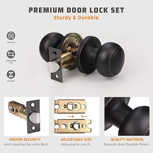 Miniatura 12 de KNOBWELL 8 Pack Black Door Knob for Hallway and Closet, Keyless Interior Passage Function, Round Non-Locking, Matte Black Handle