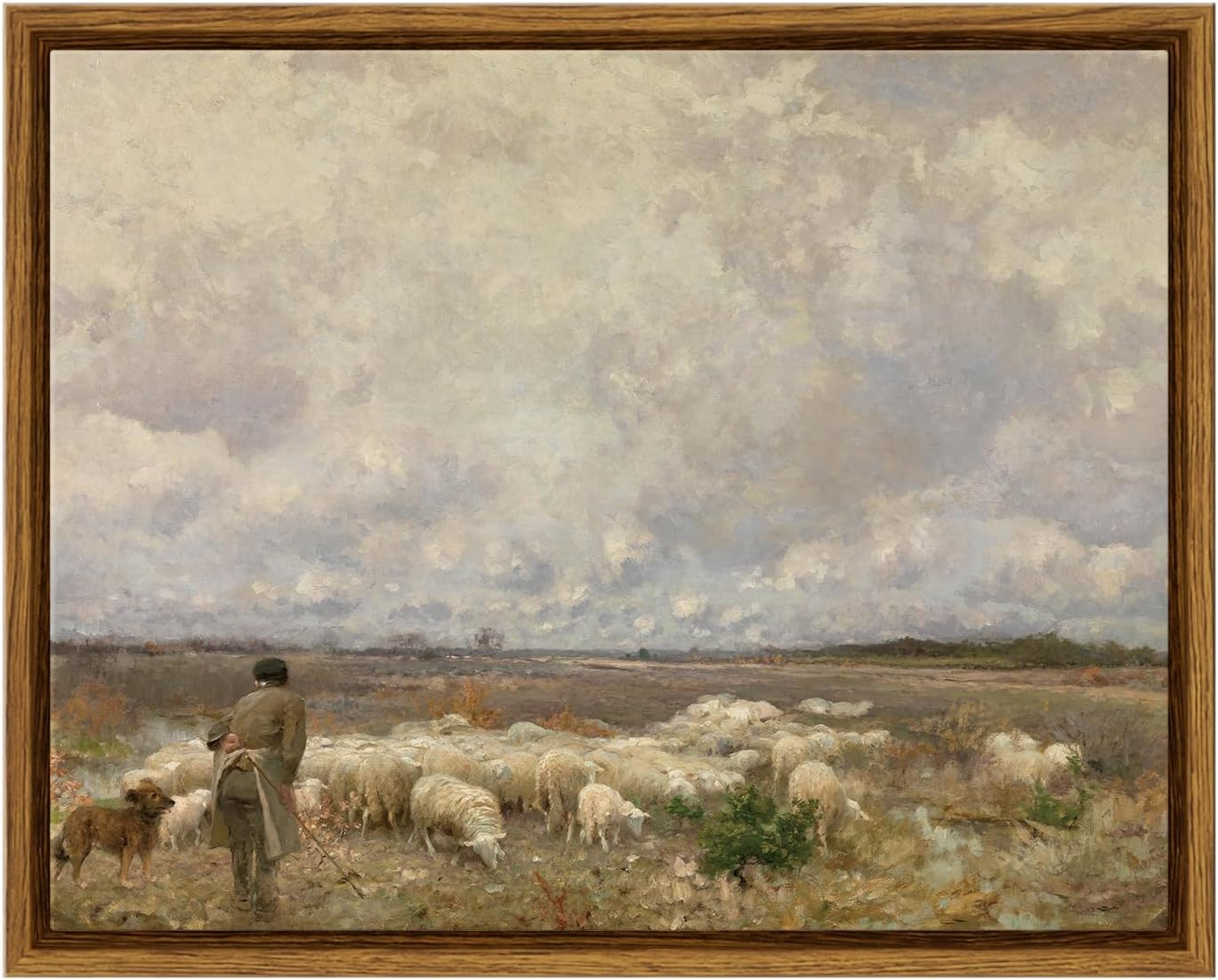 ARPEOTCY Vintage Wall Art, Farm Pasture Sheep Retro Painting Art Decor Aesthetic, Framed Canvas Print Artwork, Meadow Nature Landscape Wall Pictures for Room Decorations,8x10 Inch