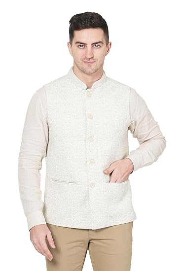 Men's Woolen Festive Nehru/Modi Jacket | Traditional Woolen Blend Solid Jacket Waistcoat | Classic Ethnic Sleeveless Coat for Formal