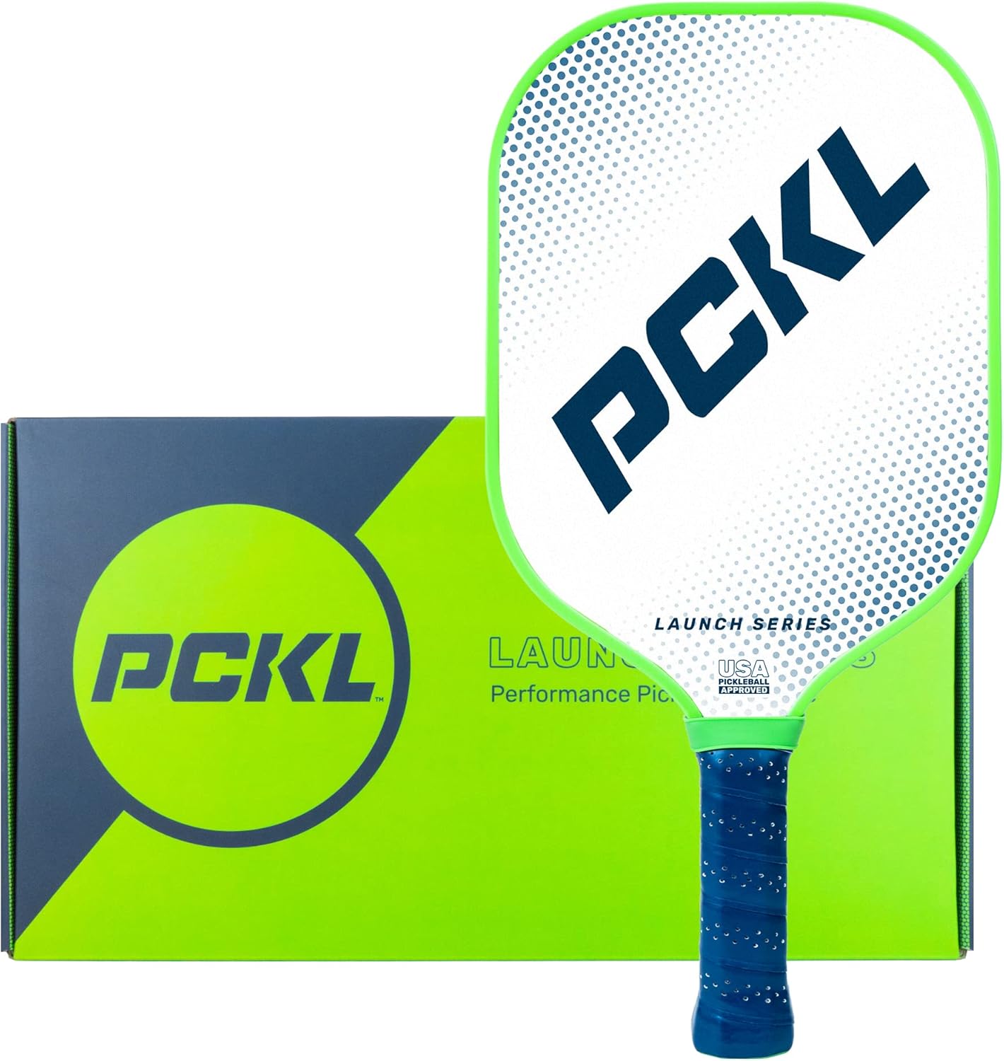 PCKL Launch Series Pickleball Paddle Racket | USA Pickleball Approved (USAPA) | Fiberglass Face with Large Sweet Spot | Honeycomb Core (White)
