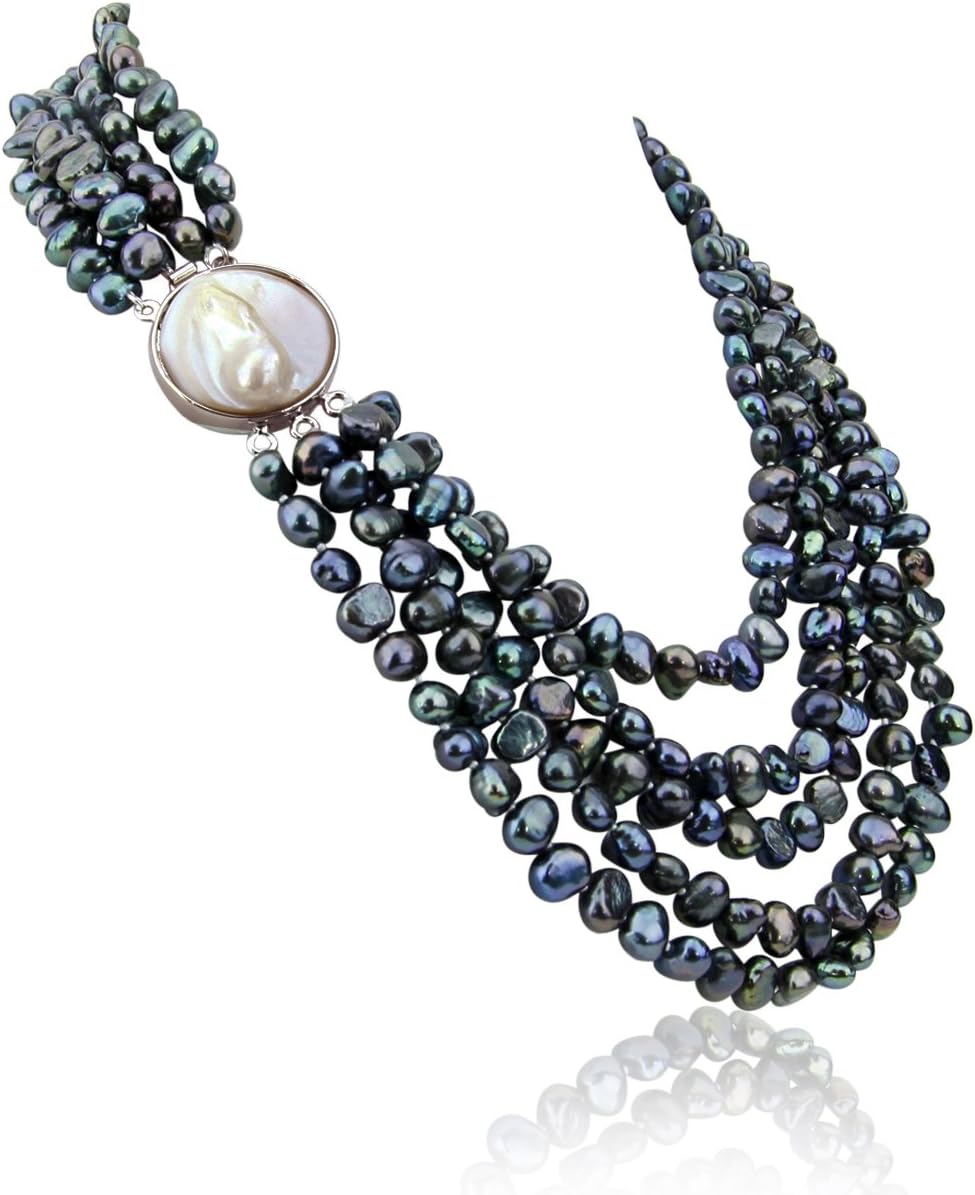 16-22 inch 7-8mm 5 Row Baroque Freshwater Cultured Pearl Necklace