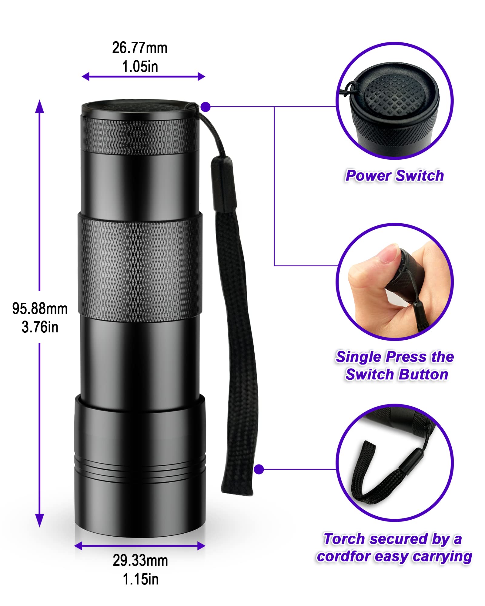 UV-Schwarzlicht-Taschenlampe 12 Led, Mini UV Lampe Ultraviolettes Licht mit 395nm, Haustiere Urin-Detektor für Hundeurin, Haustierflecken, Bettwanzen auf Teppich/Teppichen. Inklusive 3 AAA Batterien