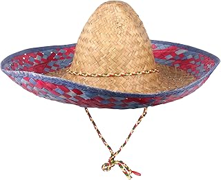 Authentic Sombrero Hat Mexican Straw Sombrero with Serape Trim Adult Costume Sombrero for Cinco de Mayo Fiesta
