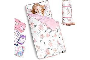 Extra Comfort Toddler Nap Mat with Plush Fleece Blanket & Integrated Pillow...