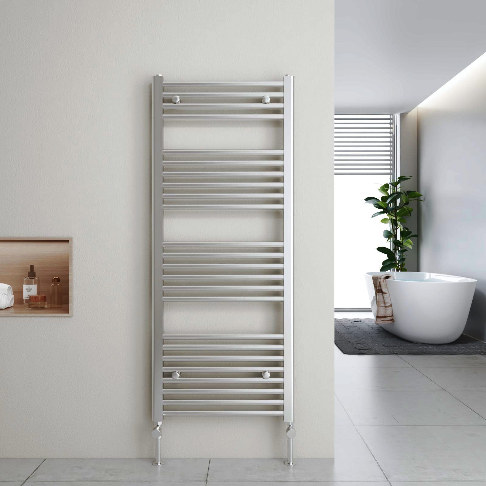 Heilmetz Heated Towel Radiator, 1200 x 500 mm Bathroom Towel Warmer Radiator Towel Rail Heater Chrome with Straight Radiator Valves Bathroom Central Heating Space Saving Radiators — image 1
