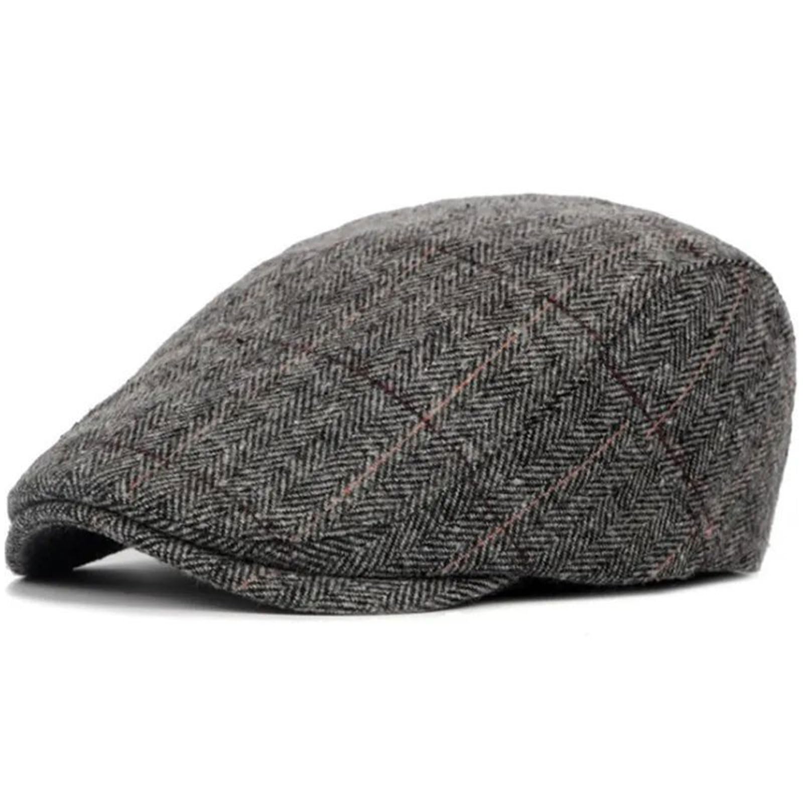 FUIPVGI Men's Tweed Flat Cap - Adjustable Driving Hat, Newsboy Cap, Irish Beret, Duckbill Cap for Hunting & Fishing, Grey, One Size