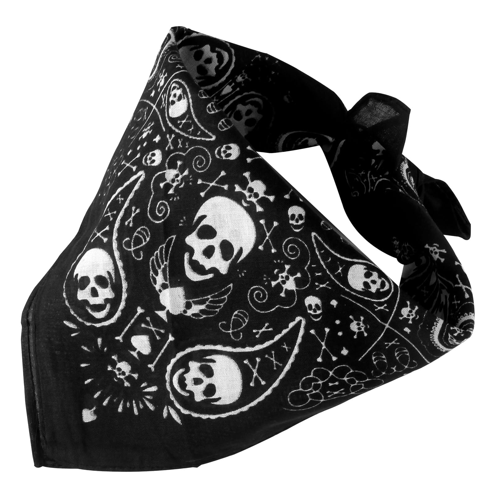Skull Bandana Scarf for Men and Women Novelty Print Head Wrap Halloween Pirate Headscarf Cowboy Hair Bandana Cotton Neck Scarf Neckerchief Headband Versatile and Fashionable Accessory, Black