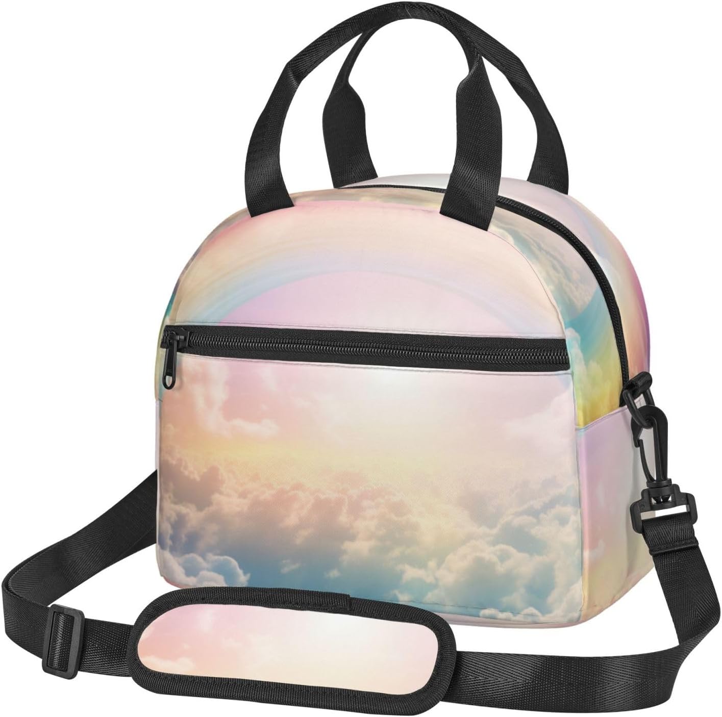 Rainbow Print Reusable Lunch Bag Insulated Lunch Boxes for Office Work Picnic Tote Bag Adjustable