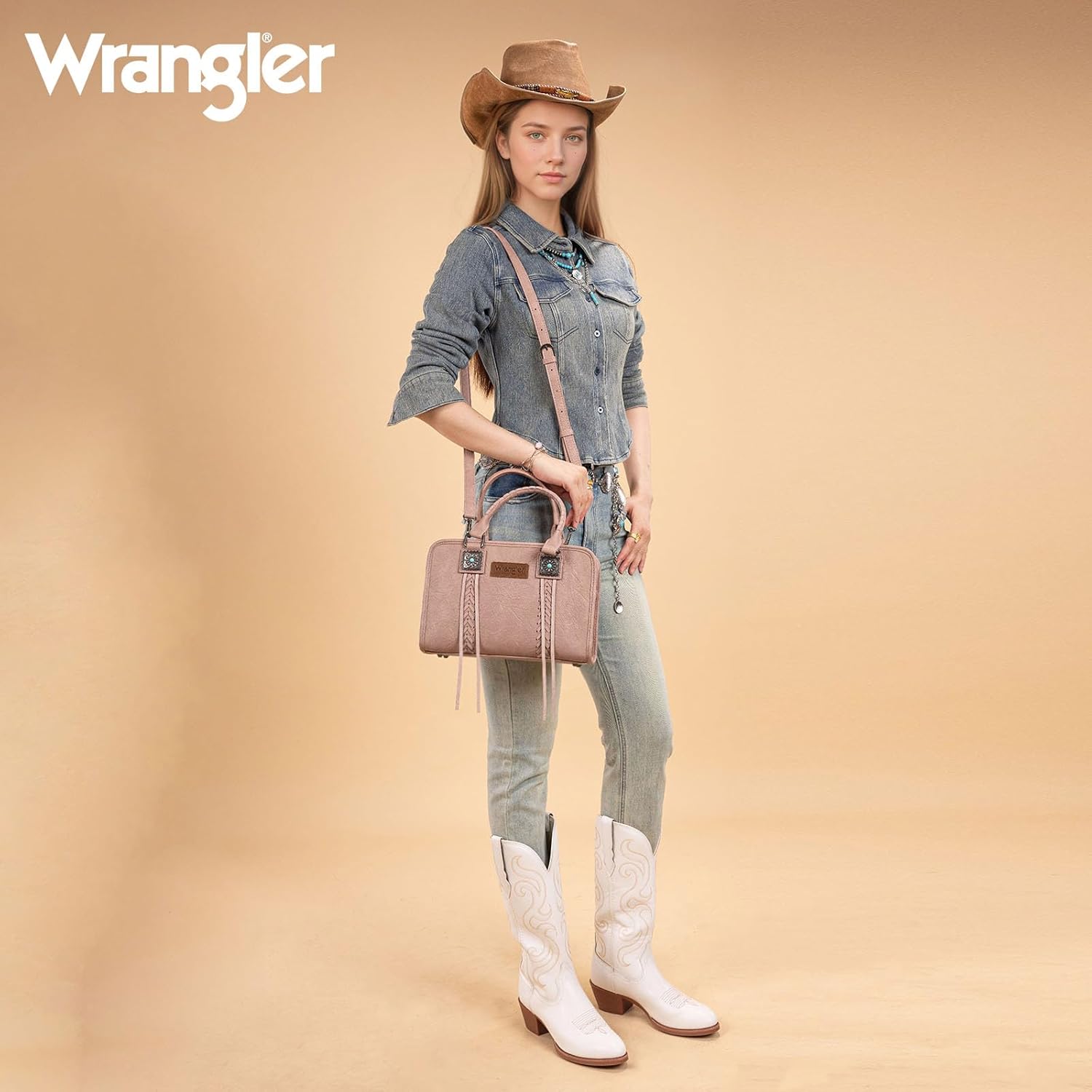 Wrangler Tote Bag for Women Crossbody Purse Fringe Western Purse Vintage Top Handle Handbags - Image 2