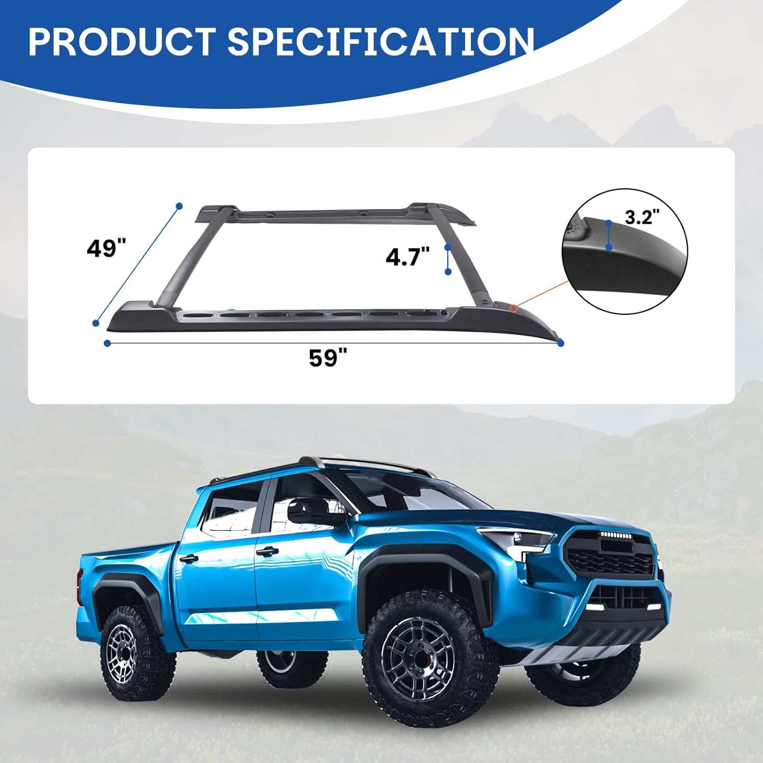 Roof Rack Cross Bars Fit for 2024 2025 2026 Toyota Tacoma Double Cab, Heavy-Duty Aluminum Side Rails Crossbars for Trucks, Cargo Carrier Bars Rooftop Accessories
