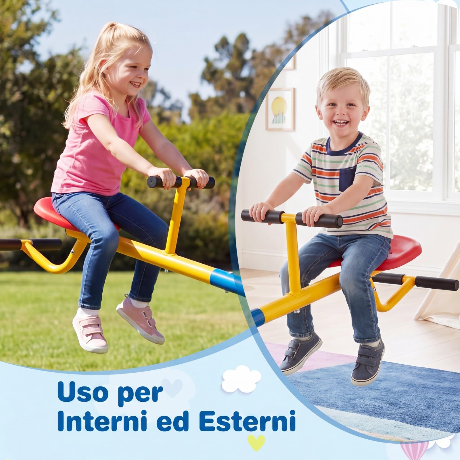 COSTWAY Altalena Basculante per Bambini, Altalena Saliscendi a 360° con Fermo per le Gambe, Altalena Basculante per Esterno Cortile e Parco Giochi, 2 Posti a Sedere