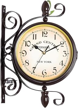 Wall Clock, Double Sided Creative Clock, Wood Frame, Double Sided Clock, Interior, Double Sided Wall Clock, Stylish, Double Sided Clock, Continuous Second Hand, Silent, Antique Classic, Interior, Wall
