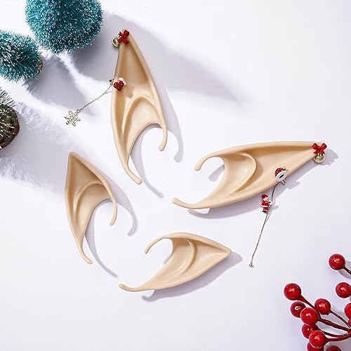 Miniatura 2 de Elf Ears with Fairy Piercings - 2 Pairs Soft Elven Pixie Ears with Snowman Penguins Gold Dangle Santa Earrings Chain Pierced Ear Cuffs Clips for