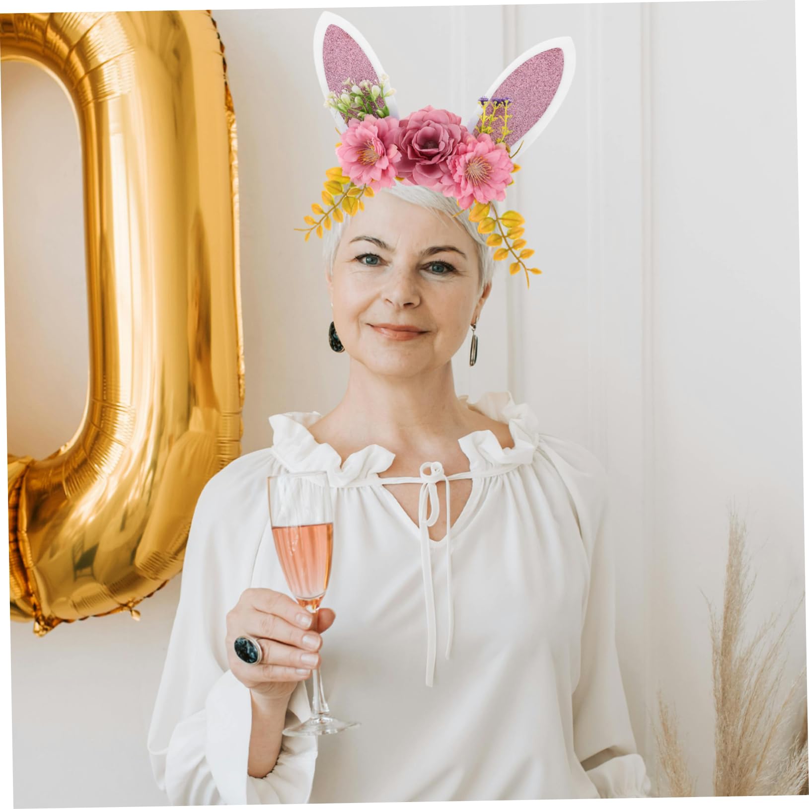 Healeved Serre-tête Lapin De Pâques Avec Oreilles Et Fleurs Bandeau Pour Adulte Et Fille Accessoire De Coiffure Pour Carnaval Et Fête