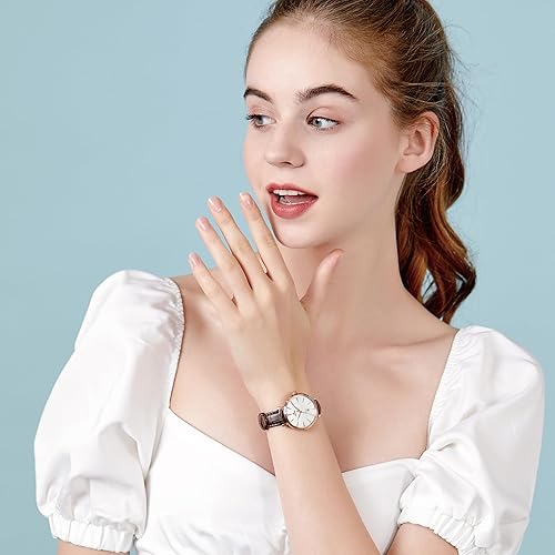 Miniatura 3 de Reloj clásico de cuarzo para mujer, elegante y resistente, con correa de piel de vacuno, perfecto para cualquier ocasión