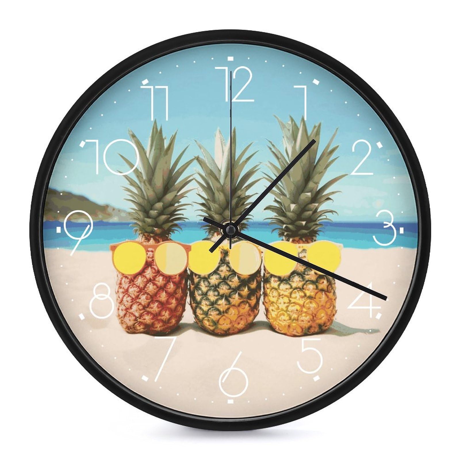 Adfgyerh White-Style Seaside Beach Yellow Geometric Pineapple Clock，9.8 Inch Battery Operated Wall Clock Classic Simple, Decorative Wall Clock.analog Clock For Kitchen Office Bathroom Bedroom.