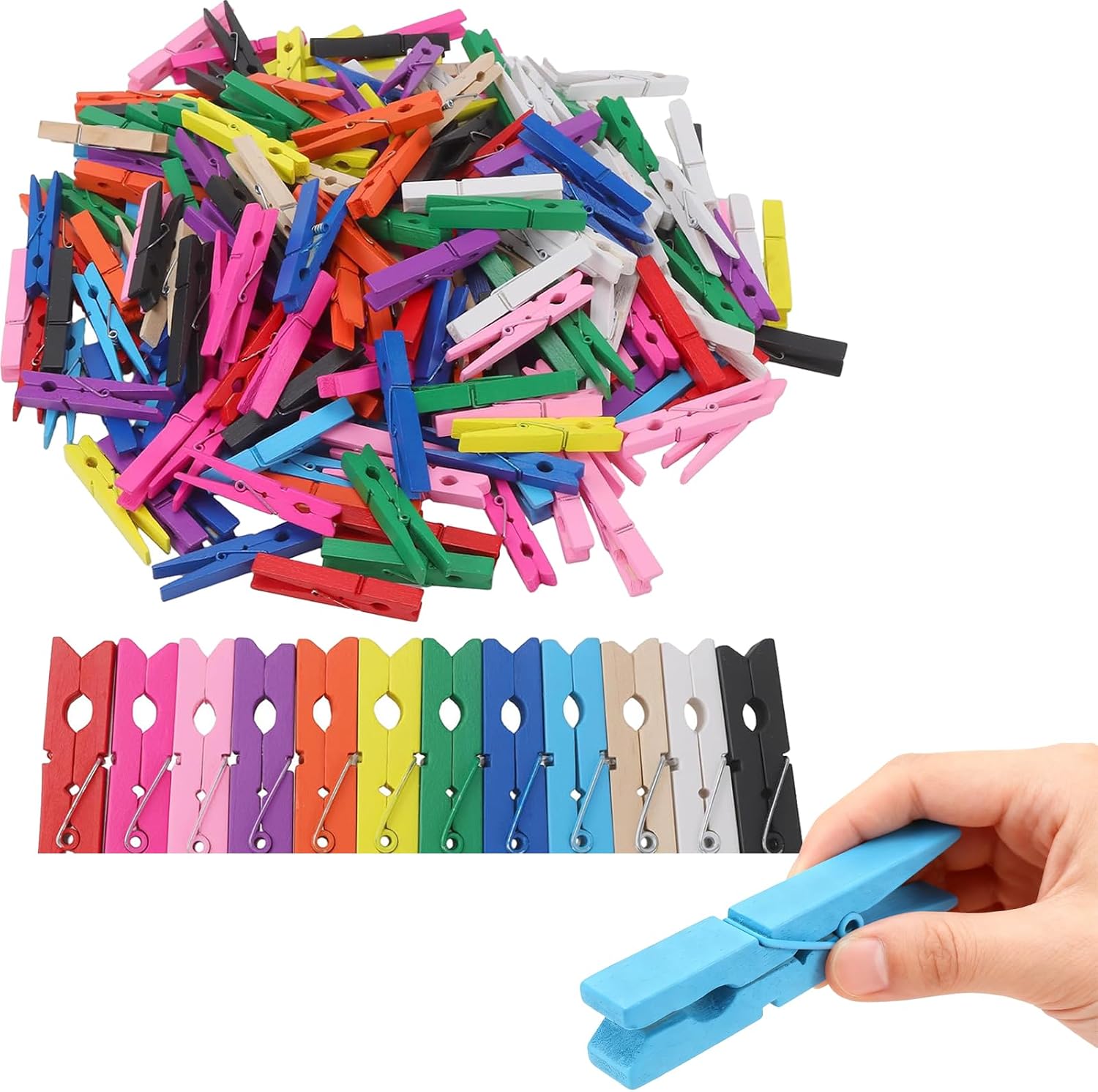 JEUIHAU 240 PCS Colored Wooden Clothespins,2.9 Inch Multi-Purpose Clothes Pins for Hanging Clothes, Home Decor,Photo Display,Craft Projects (12 Colors)