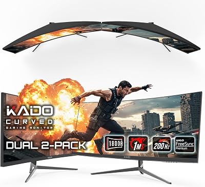 Kado Dual Gaming Monitor Setup - 2-Pack 30" Curved 1800R 200Hz 1ms Ultrawide 21:9 2560x1080 Computer Monitor, Stacked Gaming AMD FreeSync Premium, VESA Mount HDMI DisplayPort Built-in Speakers