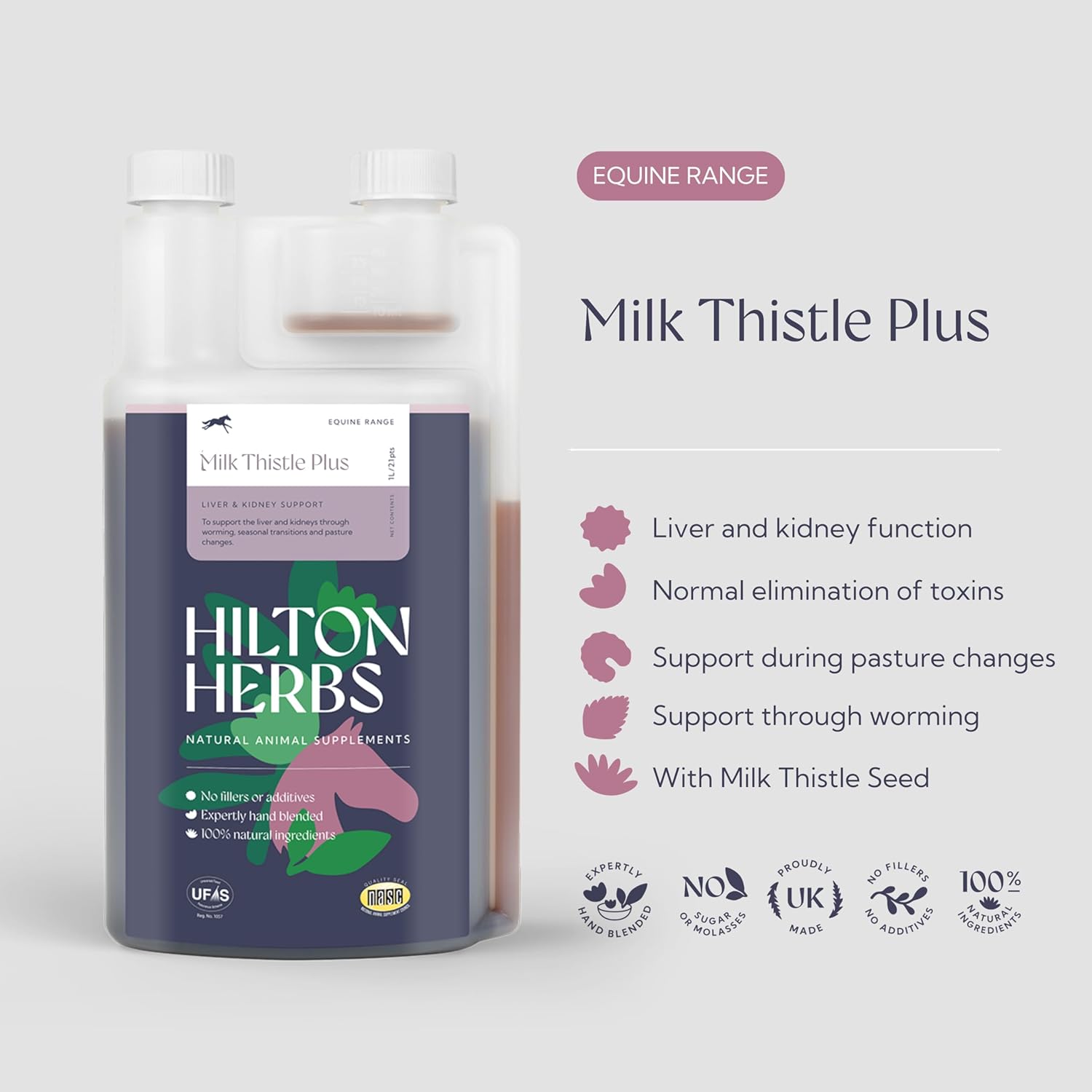 Hilton Herbs Milk Thistle Plus Gold Liver & Kidney Support Horse Supplement Liquid 1.05pnt, Natural Equine Herbal