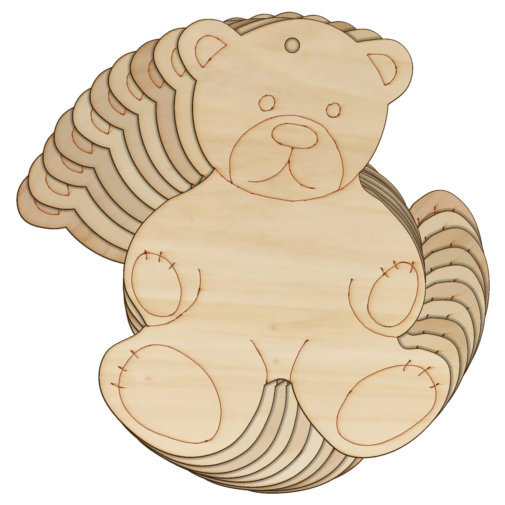 10x Wooden Teddy Bear Craft Shapes 3mm Ply Baby Nursery Childhood(8 x 6.4cm,Hole Top Centre)