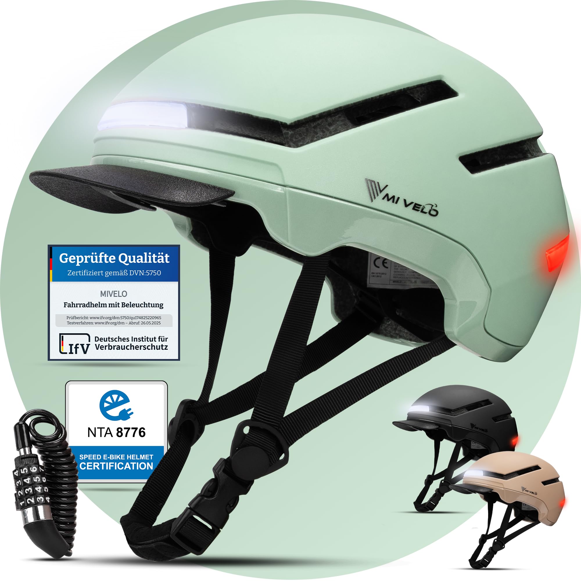 MIVELO Fahrradhelm Damen Herren Erwachsene mit Licht inkl. Helmschloss, NTA Zertifiziert bis 45km/h, Helm geeignet für E-Bike & S-Pedelec, Radhelm Ultraleicht & sicher, Unisex